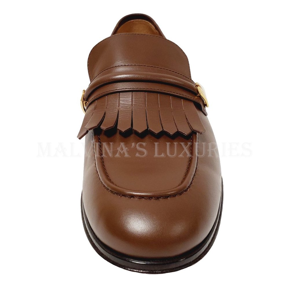 GUCCI SHOES MENS MIRRORED G FRINGED DETAIL BROWN LOAFERS sz US 10.5 - Picture 9 of 16